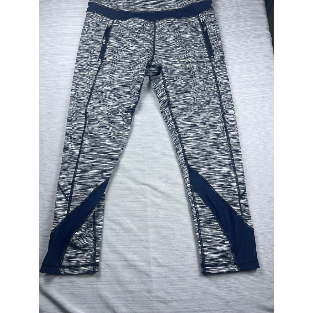 Anne Klein Sport Navy Space Dye‎ Cropped Leggings Mesh Zip Pockets Size L